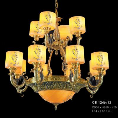 Đèn Chùm Đồng Nến HFCĐ-1246/12 Sang Trọng Lắp Đặt Phòng Khách