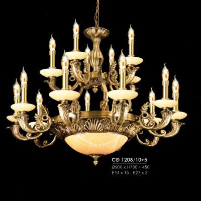 Đèn Chùm Trang Trí HFCĐ-1208/10+5 Màu Đồng Nến Lung Linh
