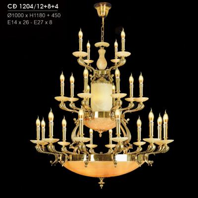 Đèn Chùm Trang Trí Phòng Khách HFCĐ-1204/12+8+4 Vàng Đồng Siêu Đẹp