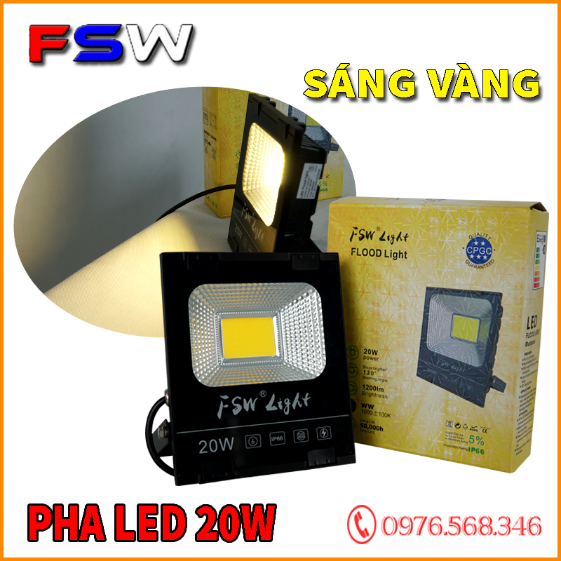 Đèn pha FSW 20W| đèn pha led ánh sáng vàng