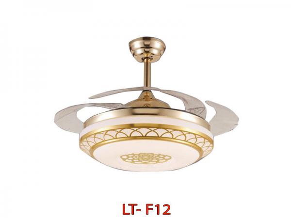 Quạt Trần Đèn Trang Trí LT-F12 Xếp Cánh Màu Vàng Đồng