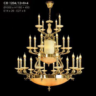 Đèn Chùm Trang Trí Phòng Khách HFCĐ-1204/12+8+4 Vàng Đồng Siêu Đẹp
