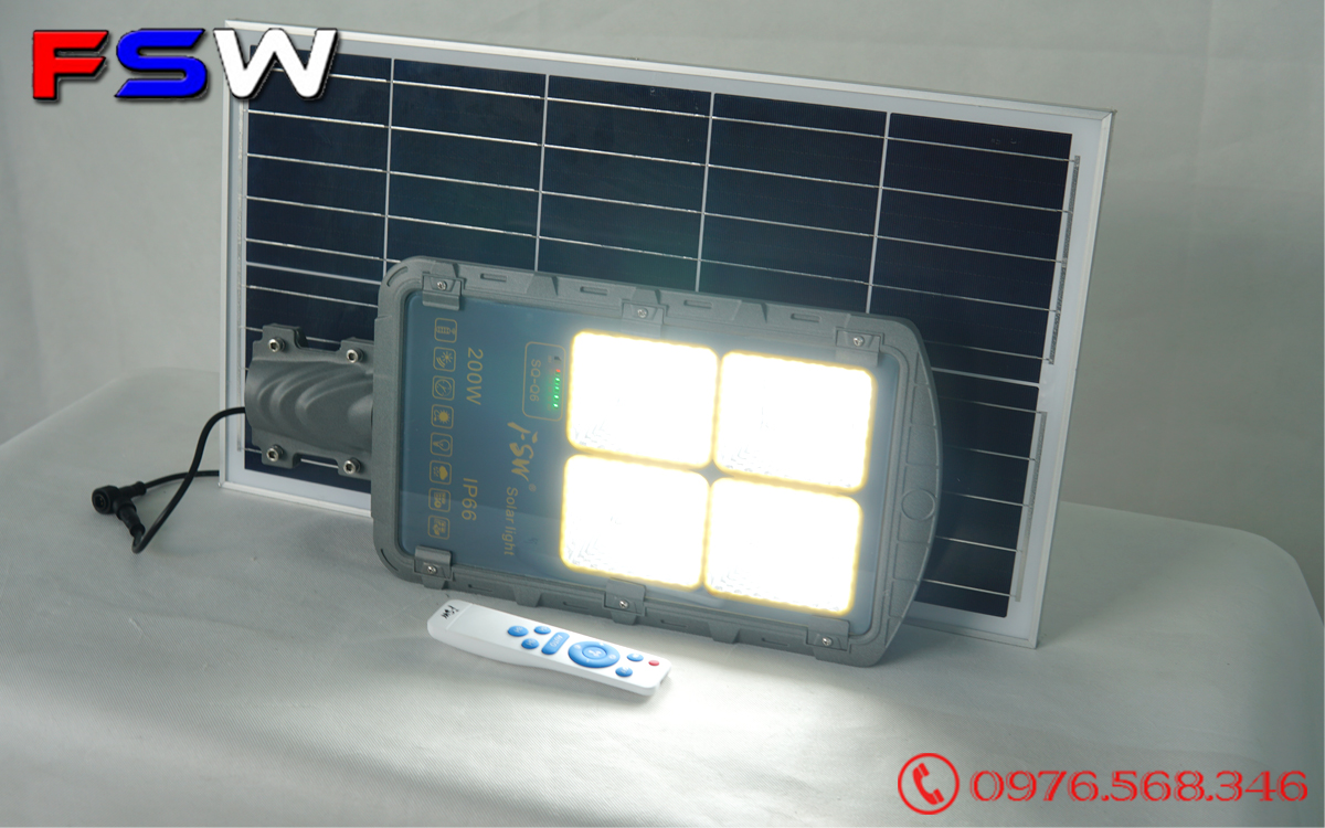 Đèn đường FSW 200W chính hãng| năng lượng mặt trời