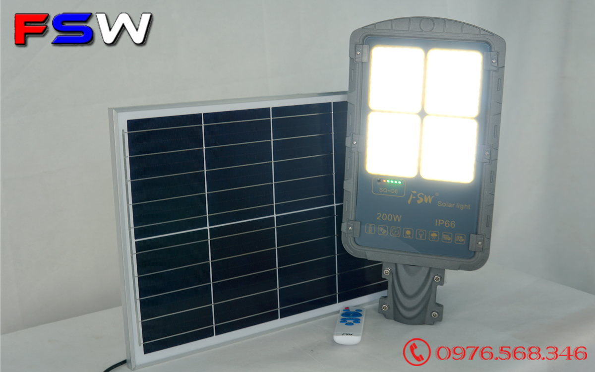 Đèn đường FSW 200W chính hãng| năng lượng mặt trời