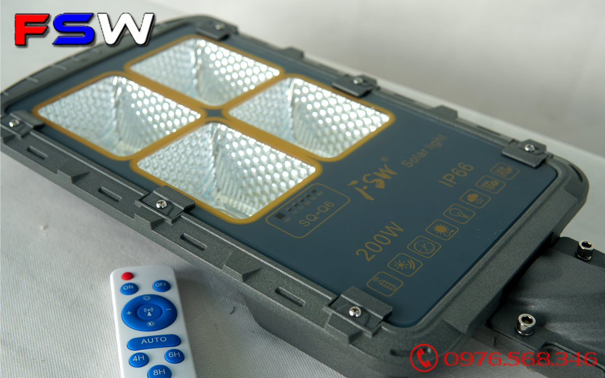 Đèn đường FSW 200W chính hãng| năng lượng mặt trời